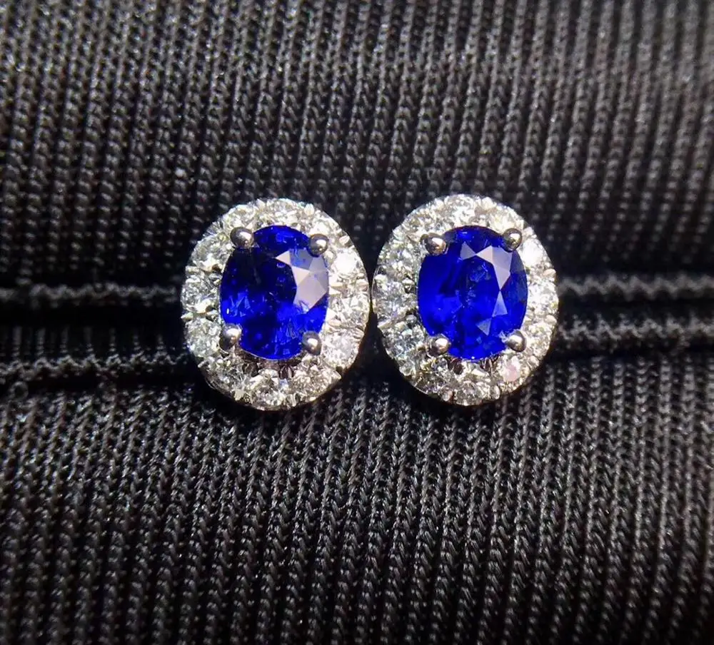 

Sapphire Earrings Stud Real Pure 18 K Gold Jewelry 100% Natural Royal Blue Sapphire 0.9ct Gemstones Stud Earrings for Women