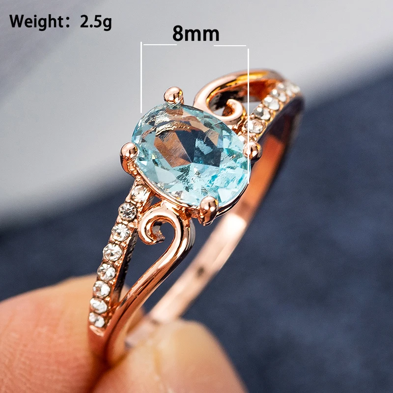 Wedding Rings Fashion Crystal Rose Gold Classical Cubic Oval Zircon For Women Female Elegant Engagement Simple Gift Jewelry