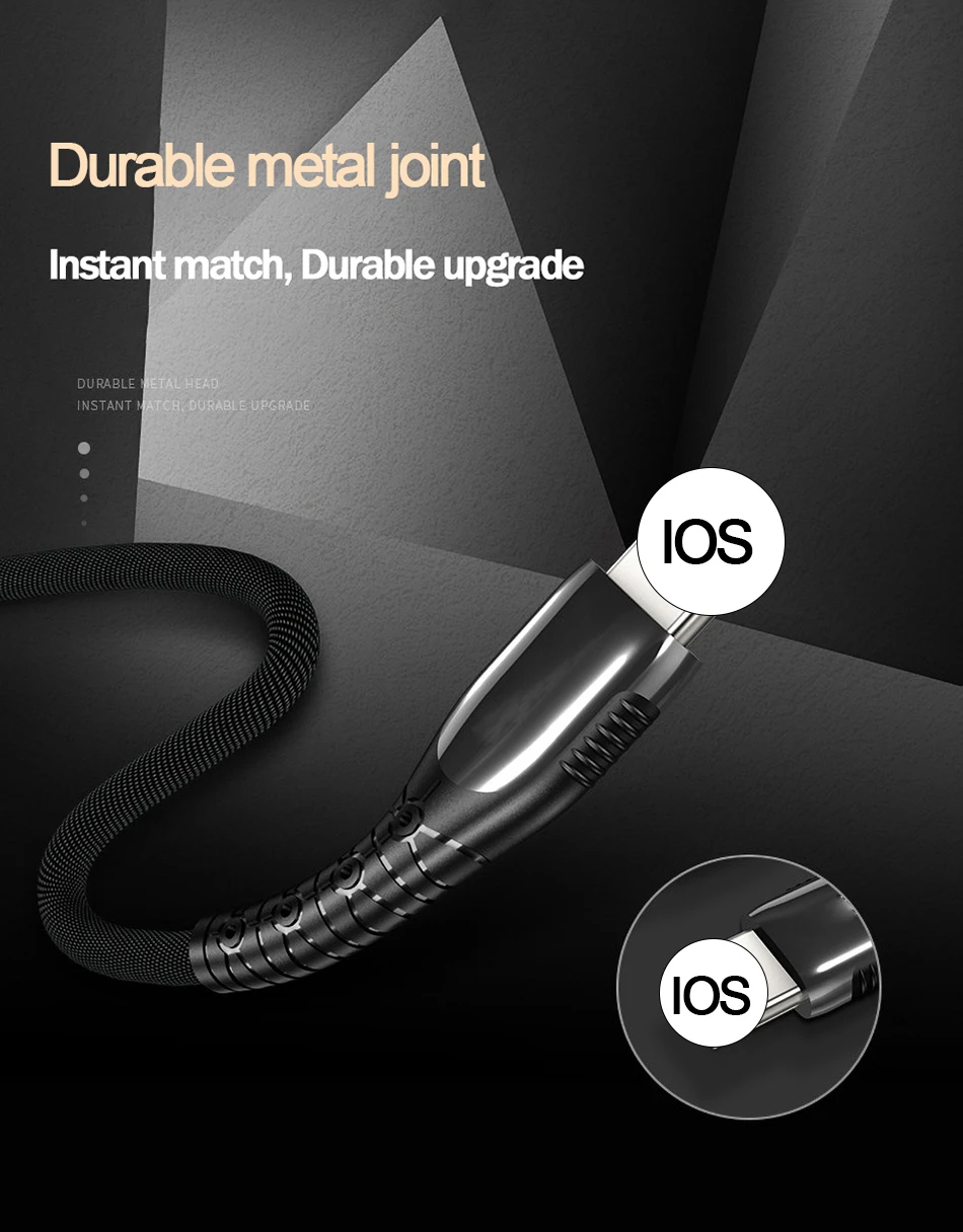 Кабель для зарядного устройства USB для iPhone 6 7 8 Plus X XR XS Max 11 Pro 5 iPad 120 см металлический плетеный провод для мобильного телефона 3A Быстрая зарядка