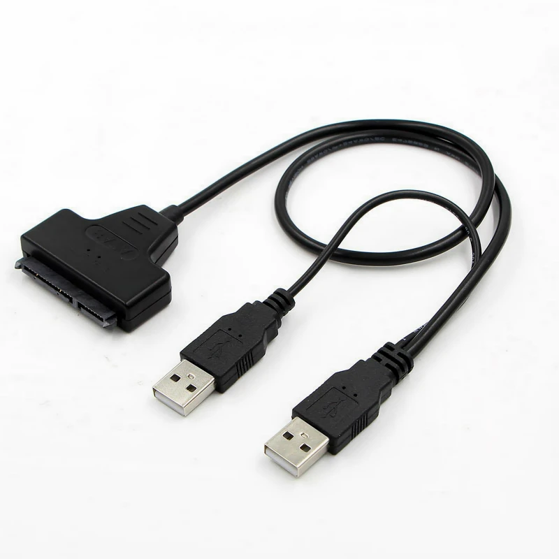 

USB 2.0 To SATA 7+15 Pin 22 Pin Adapter Cable for 2.5" Inch Hard Disk Drive HDD Dual USB 2.0 To SATA 22Pin