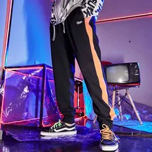 Уличная одежда в стиле хип-хоп, лоскутные Мужские штаны для спорта, хлопковые спортивные штаны, Свободные мешковатые спортивные штаны, брюки в полоску по бокам, мужская одежда