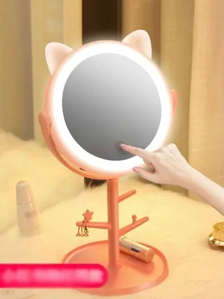 Led makeup mirror with light fill light girl heart student dormitory portable small mirror desktop