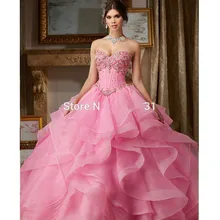Розовый Бальные платья бальное платье милые оборки из органзы бисером кристаллы дешевые милые 16 платья