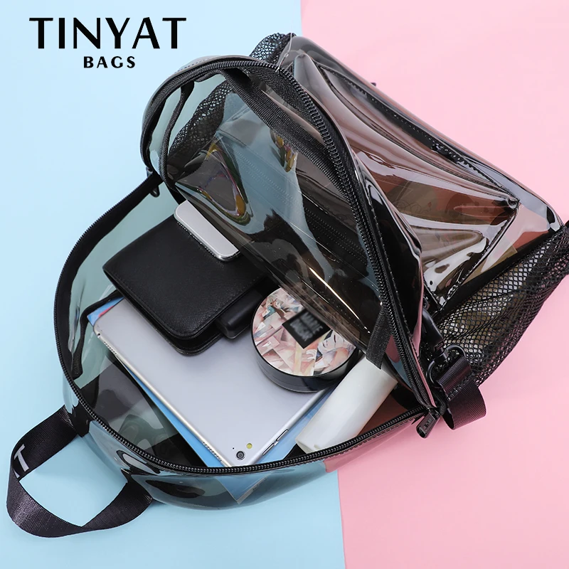 TINYAT прозрачный ПВХ женский рюкзак, прозрачный модный однотонный рюкзак для путешествий, школьный рюкзак, сумка для девочек-подростков, Mochila, детский