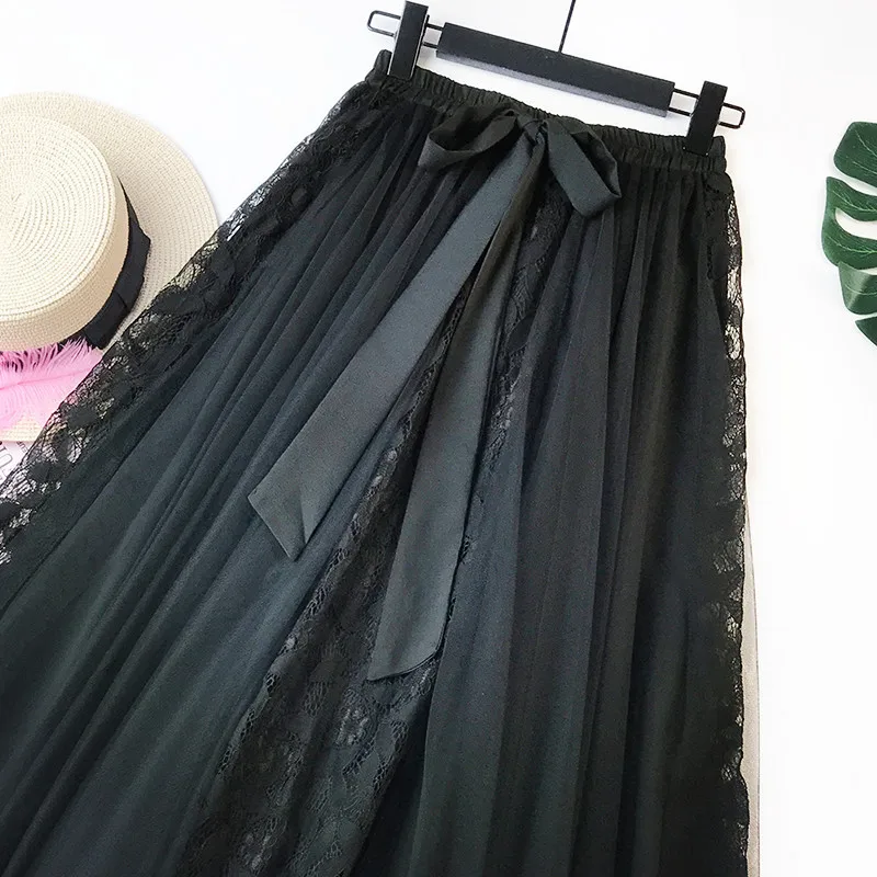 DANJEANER модная юбка-пачка из тюля Женская длинная юбка макси Корейская Милая плиссированная юбка с бантом и высокой талией женская школьная Солнцезащитная юбка