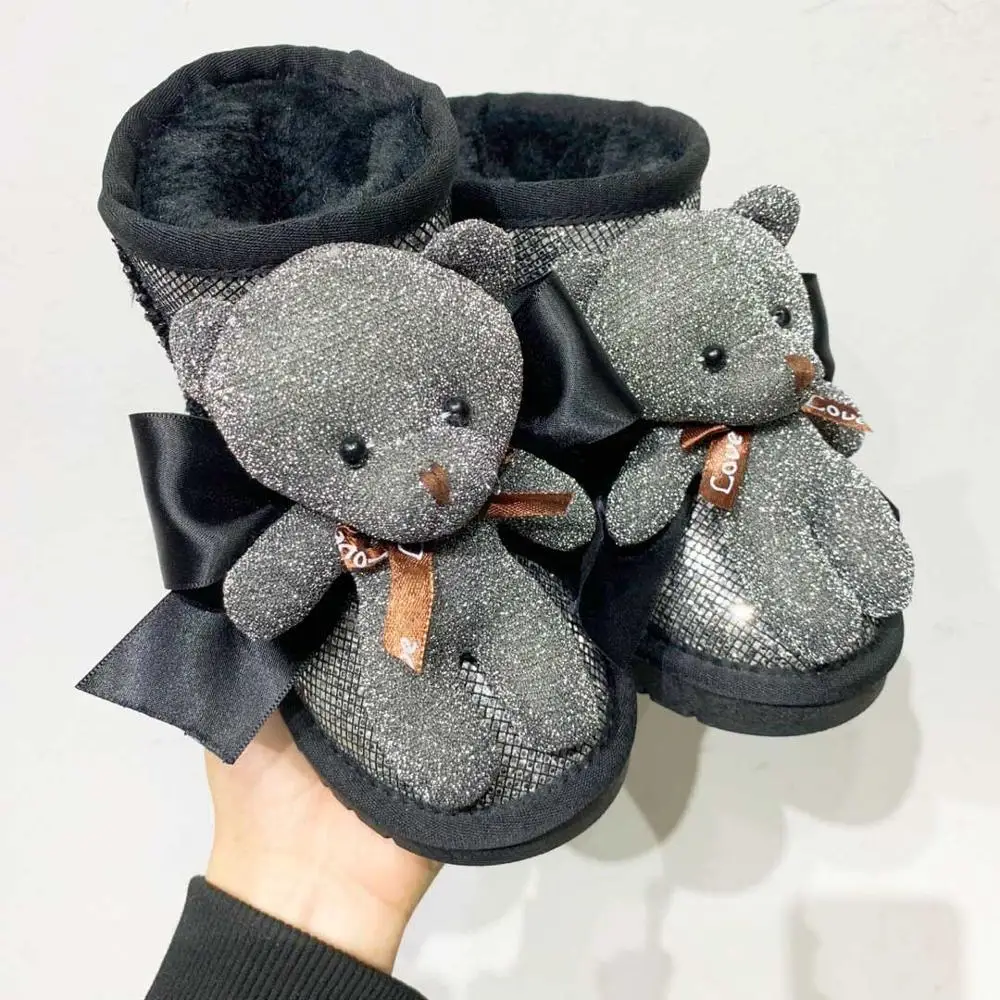 Зимние новые детские теплые ботинки теплая обувь для девочек детские полуботинки черные брендовые ботинки для малышей мягкая обувь из натуральной кожи - Цвет: Черный
