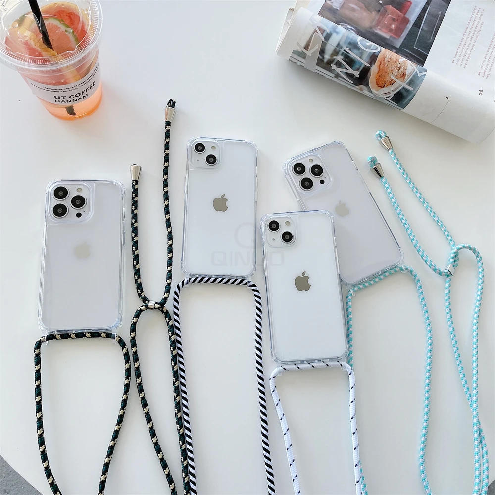 iphone 11 wallet case Crossbody Necklace Cord Lanyard Transparent Case For iPhone 13 12 11 Pro Max Mini 7 8 Plus X XR XS SE 2020 Strap Hang Rope Cover cheap iphone 11 cases