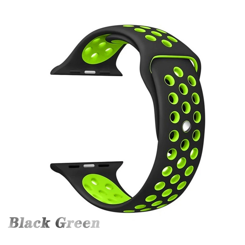 black green Дышащий спортивный ремешок для наручных часов для Apple watch5 4 44/40 мм Nike кремниевый браслет для наручных часов iwatch, версия 1, 2, 3, ремешок 42/38 мм браслет - Цвет ремешка: black green