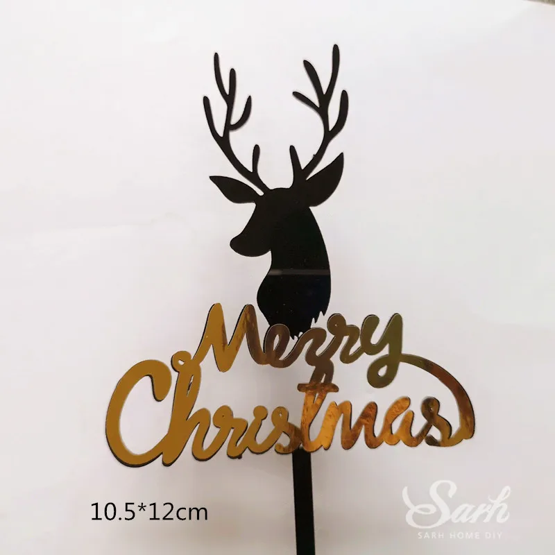2pc black deers Веселые Рождественские елки, лось, акриловая Снежинка, топперы для торта, рога, год, детские рождественские украшения, принадлежности для выпечки, подарки для любви - Цвет: 2pc black deers