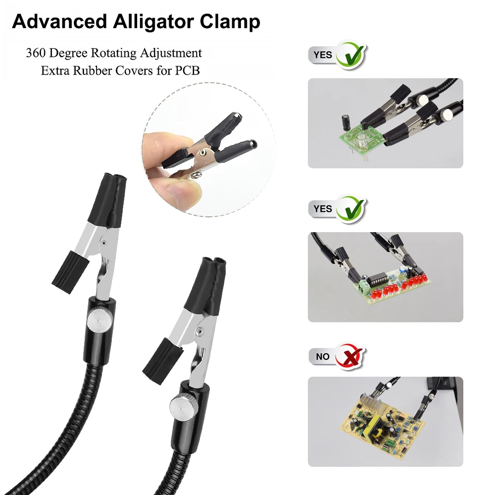 US $33.22 NEWACALOX LED 5X Magnifier USB Lamp Table Clamp Soldering Helping Third Hand Soldering Station 2pcs Flexible Arms Welding Tool
