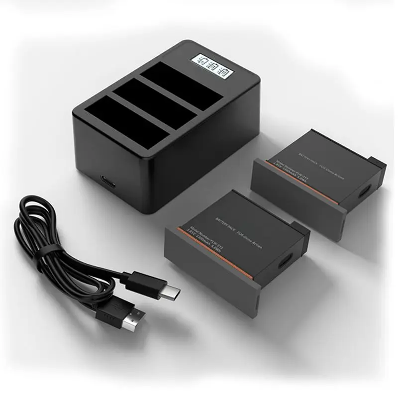 Osmo Action battery 3* pack Chager для DJ Osmo Action camera с интеллектуальным ЖК-дисплеем защита зарядки и защита тока - Цвет: as picture