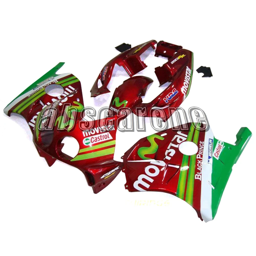 Выполните Обтекатели для Honda CBR250RR MC22 1990 1991 1992 1993 1994 CBR250RR MC22 90 91 92 93 94 ABS Кузов красного и зеленого цвета в полоску