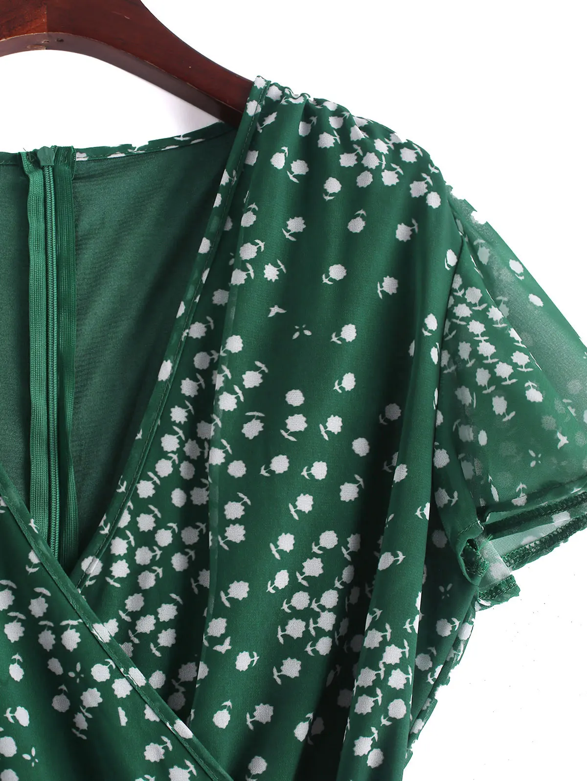 ZAFUL Оборками Крошечные Цветочные Пояса Surplice Платье Line Винтаж V-образным Вырезом Мини-Платье С Коротким Рукавом Женщины Высокой Талией Платье