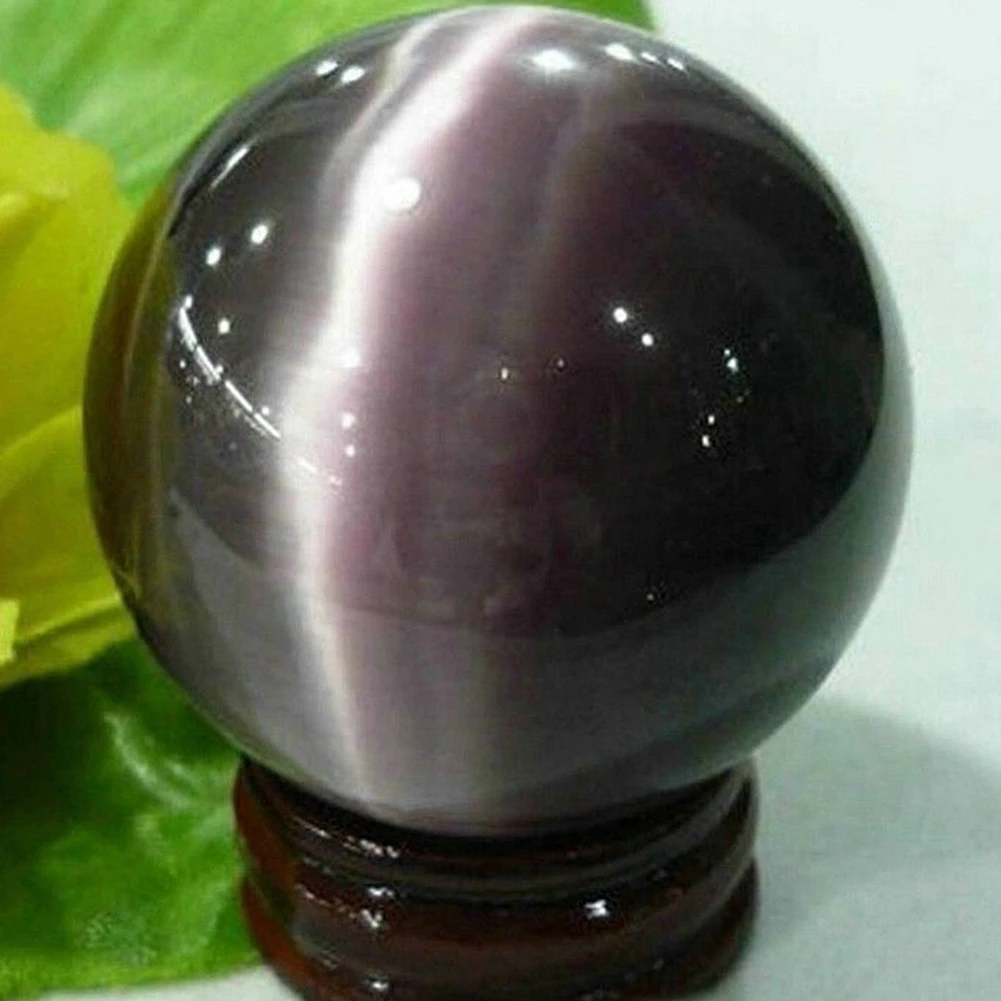 40mm Natural Rare Quartz Purple Cat Eye Crystal Healing Ball Sphere Office Home Decor