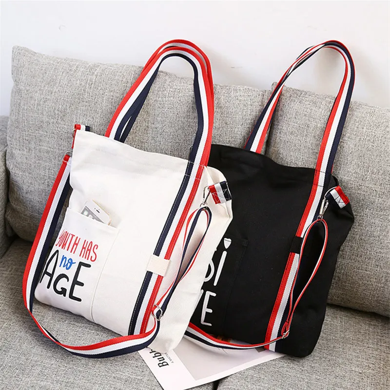

Korean fashion ribbon letters with one shoulder and sloping canvas bag