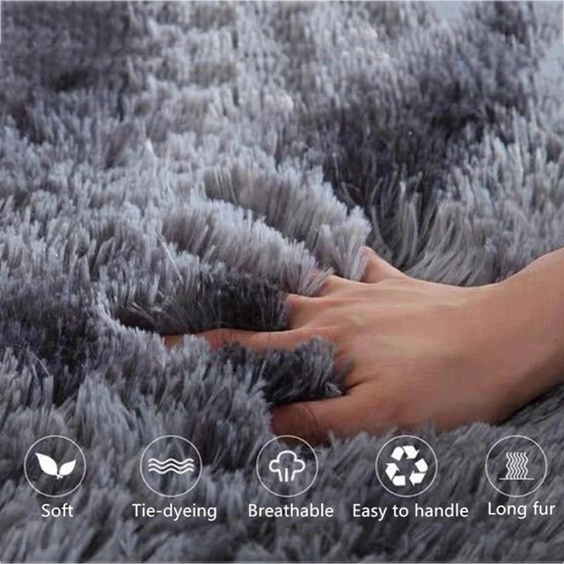 Gradient Solid Carpet Thicker Rugs Non-slip Round Mat Bathroom Area rug for living room Soft Fluffy Child Bedroom Mats 100cm