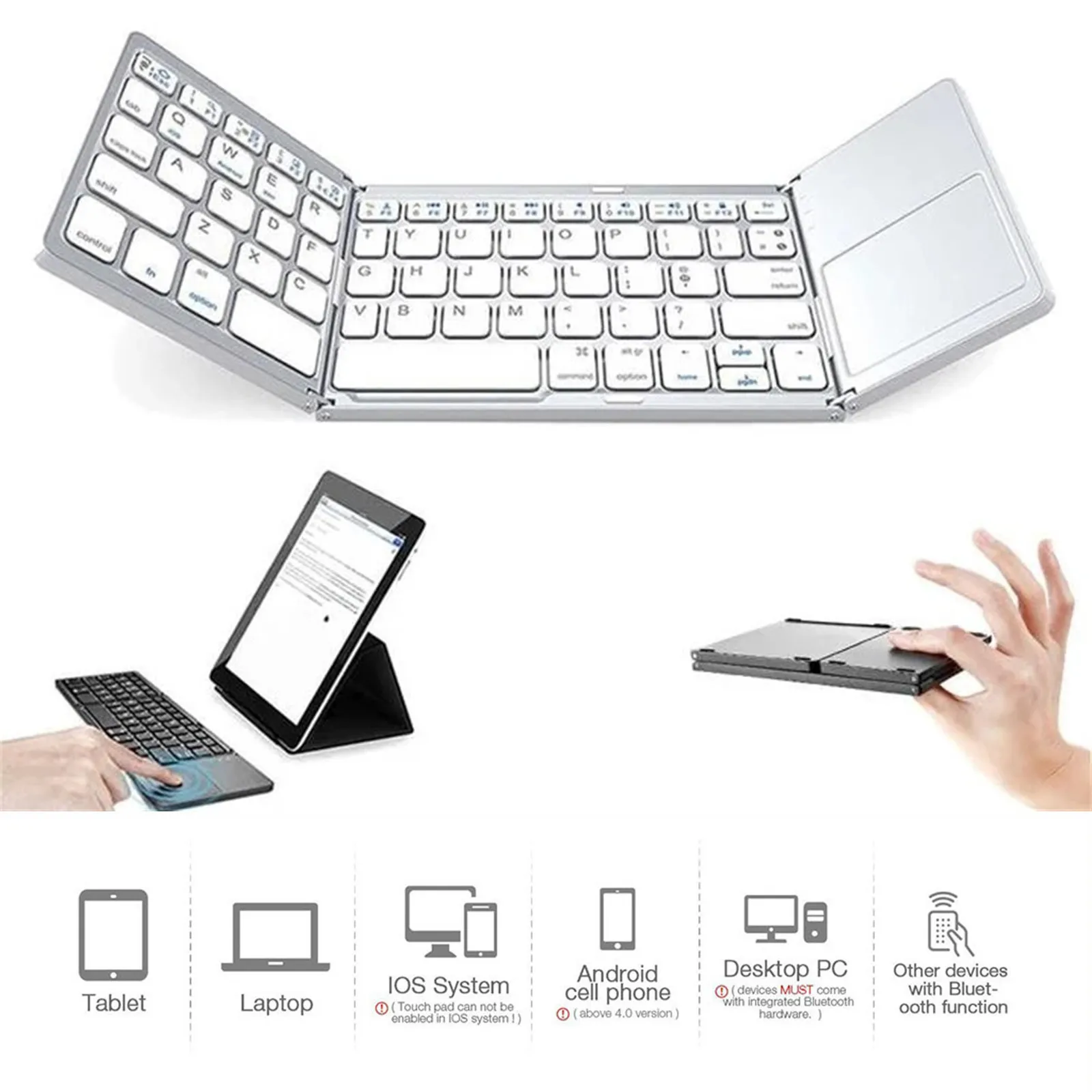 Ultra-thin Portable Folding Wireless Bluetooth Touch Keyboard Touchpad Foldable Tri-fold For iPad iPhone | Компьютеры и офис
