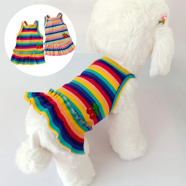 Rainbow Suspender Skirt Dog Clothes Dress Super Dogs Clothing Pet Outfits Cute Summer Cotton Yorkies Print Girl Ropa Para Perro 2