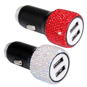

Rhinestone Aluminum Alloy Quick Charging Stable Universal Decorative Dual USB For Tablet Phone Car Charger Gift LED Indicator