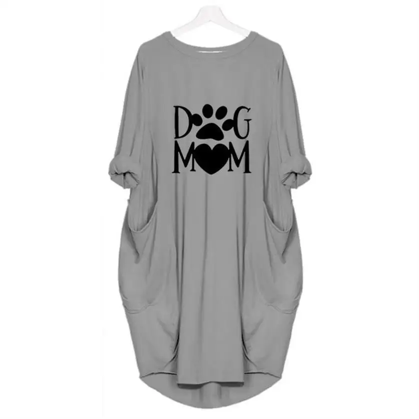 Новая мода кактус буквенный принт длинный рукав футболка карман футболка для женщин Собака Мама женские топы Femme уличная Tumblr