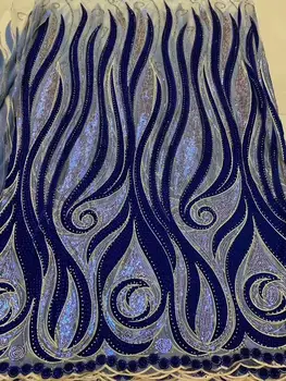 

New African Lace Fabric with stone an sequins design tulle velvet embroidery velvet Fabric Used for Africa women Party dress
