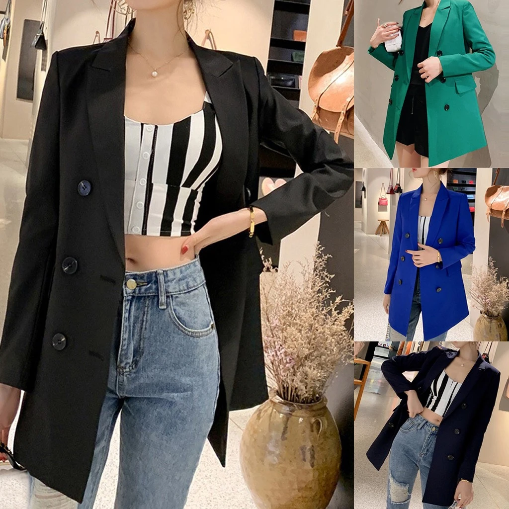 Casual Long Sleeve Solid Color Turn-down Collar Coat Lady Business Jacket Suit Coat Slim Top Women Blazers Female 902