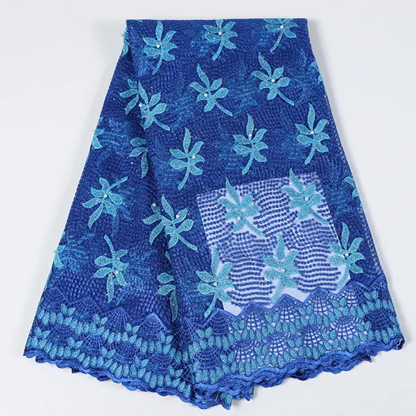 royal blue Последние белые африканские кружевные ткани Высокое качество вышитые французские сетчатые кружева бисером нигерийские кружевные ткани для женщин платья - Цвет: royal blue