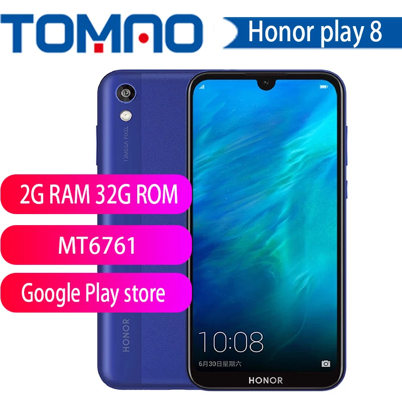HONOR 8 play HONOR Play 8 MT6761 2 ГБ 32 ГБ четырехъядерный Y5 мобильный телефон 5,71 ''ips полный экран Android 9 разблокировка лица