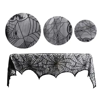 

New Large Size Special Black Lace Mantel Scarf Halloween Party Horror Home Decoration Mantel Door Window Scarf Cover