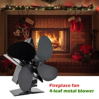 

Stove Fan Black 4 Blade Heat Powered Wood Burner Pentagram Shaped Eco-friendly Quiet Fan Motor Fireplace Accessories