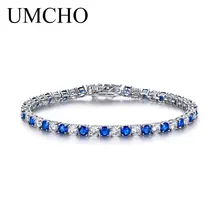 UMCHO роскошный созданный нано голубой Сапфировый Браслет для женщин 925 пробы серебряные ювелирные изделия Романтические Классические свадебные ювелирные изделия