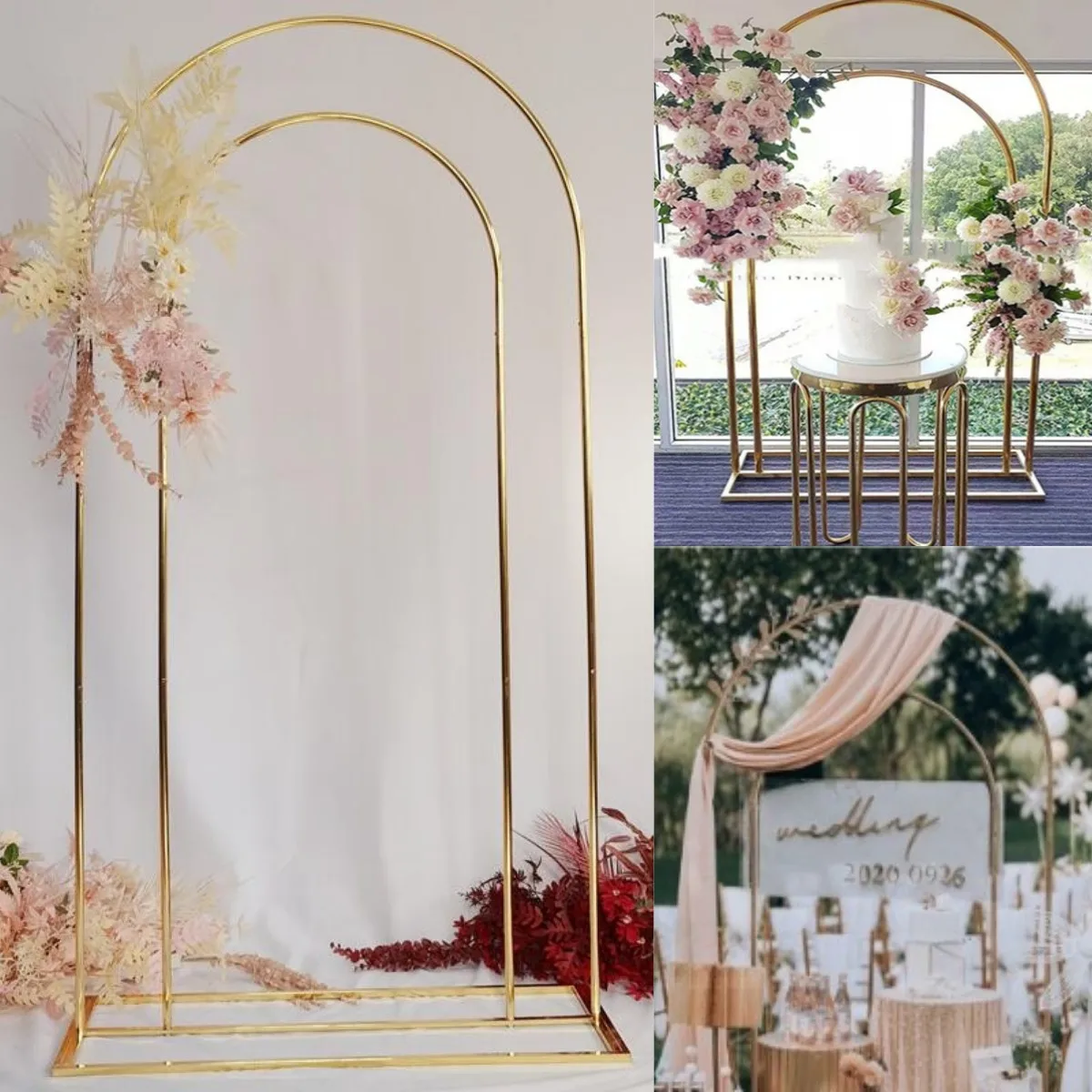 

Outdoor Wedding Iron Double Arch Flower Fabric Sash Display Rack Door Frame Birthday Party Backdrops Welcome Sign Balloons Stand