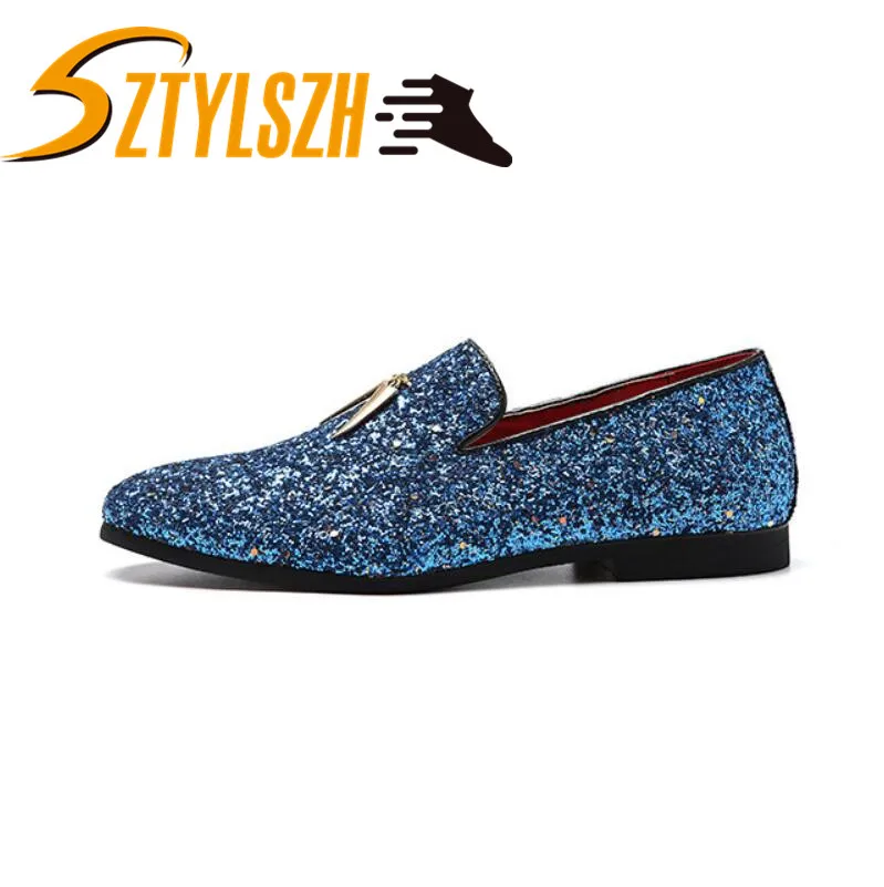 Plus Size 38-47 Mens Shoes Casual Fashion Nightclub Bars Party Superstar Shoes Slip-on Sequin Wedding Mens Loafer Moccasins