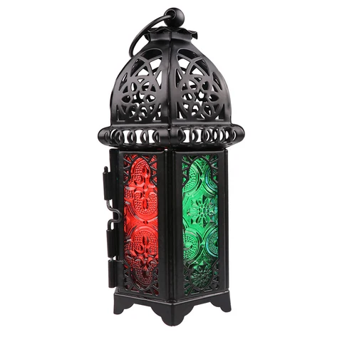 Crystal Moroccan Candlestick Hollow Candle Holder Home Coffee Shop Iron Hanging Candle Lantern