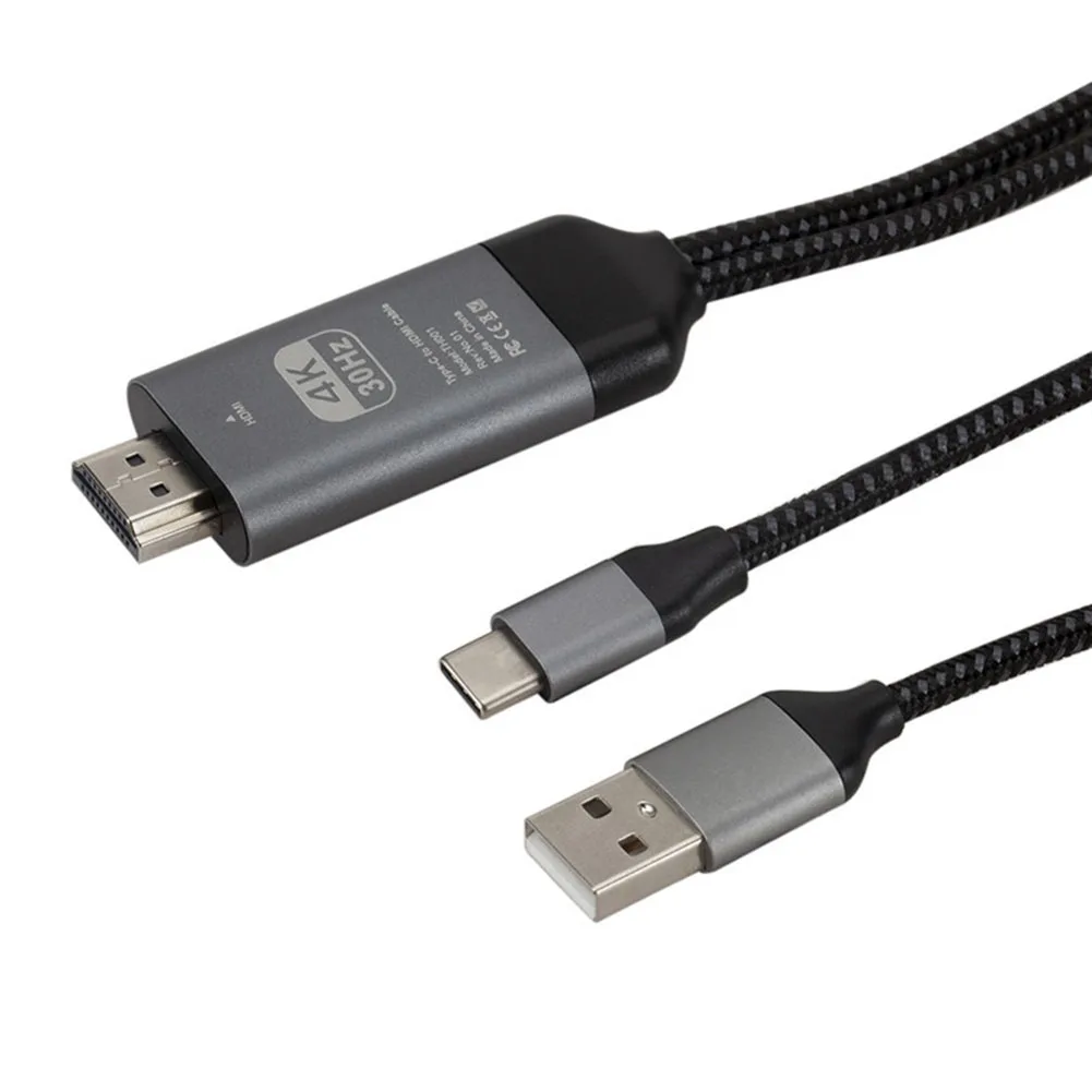 Metal+ Braided Cable Portable Type-C USB to HD 4K HDMI Converter Cable Cord for Phone PC Projector
