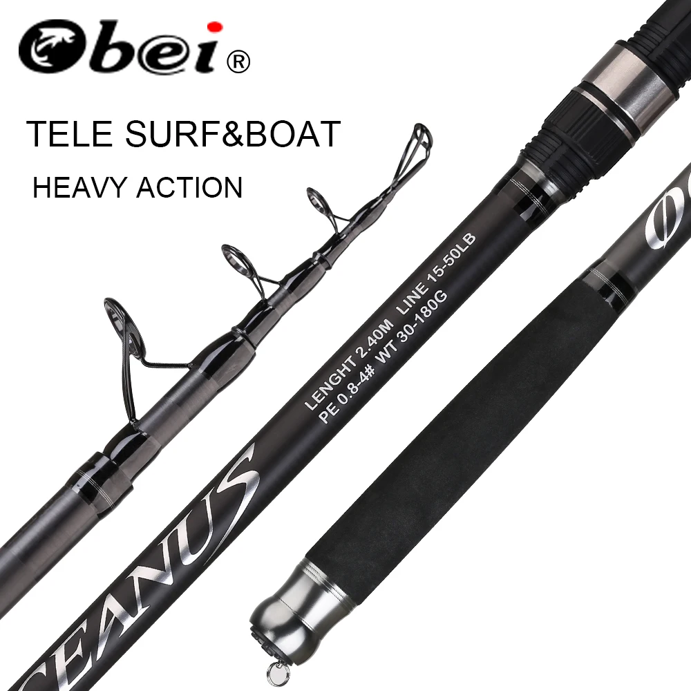 Amazing!! OBEI Tele Surf Rod  Telescopic Fishing Rod Tele Carp  Carbon Fiber Spinning Rod Pesca 2.4 2.7 3.0m Power 30-200g Hard Pole Surf