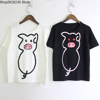 

19 Short Sleeve Ice Silk Knitting Shirt Female Summer Round Neck Pig Mouth Ba Sequins Joker Slim Knitting T Shirt Thin Top