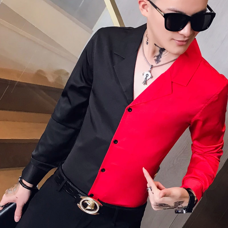 Autumn Korean Chinese Style Printing Shirt Man Long Sleeve Camisa Masculina Splice Shirts Homem Camisas Para Hombre | Мужская одежда