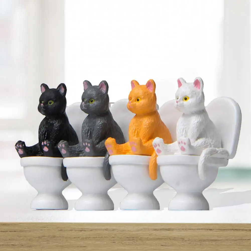 Funny Cat Figures High Simulation Vivid Expression Decoration Accessories Toilet Sitting Miniature Cat Animal Model Toy Kids
