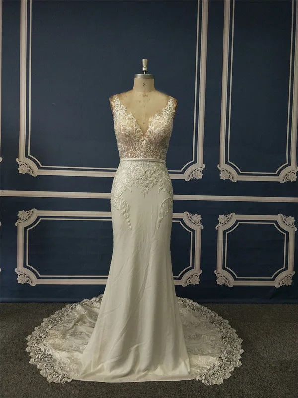 Vestido de noiva свадебное платье русалки Реальные образцы нежных кружевных бусин тонкие свадебные платья с глубоким вырезом на спине высокого качества на заказ