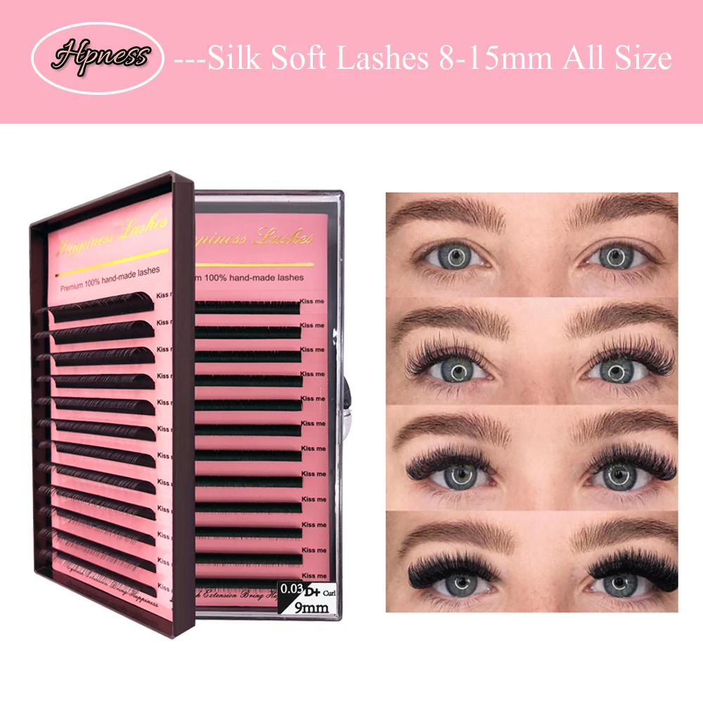 

Individual Lashes Natural Long Classic Eyelash Extension 8-15mm Mixed Length Single Length C D D+Curl Soft Silk Lashes HPNESS