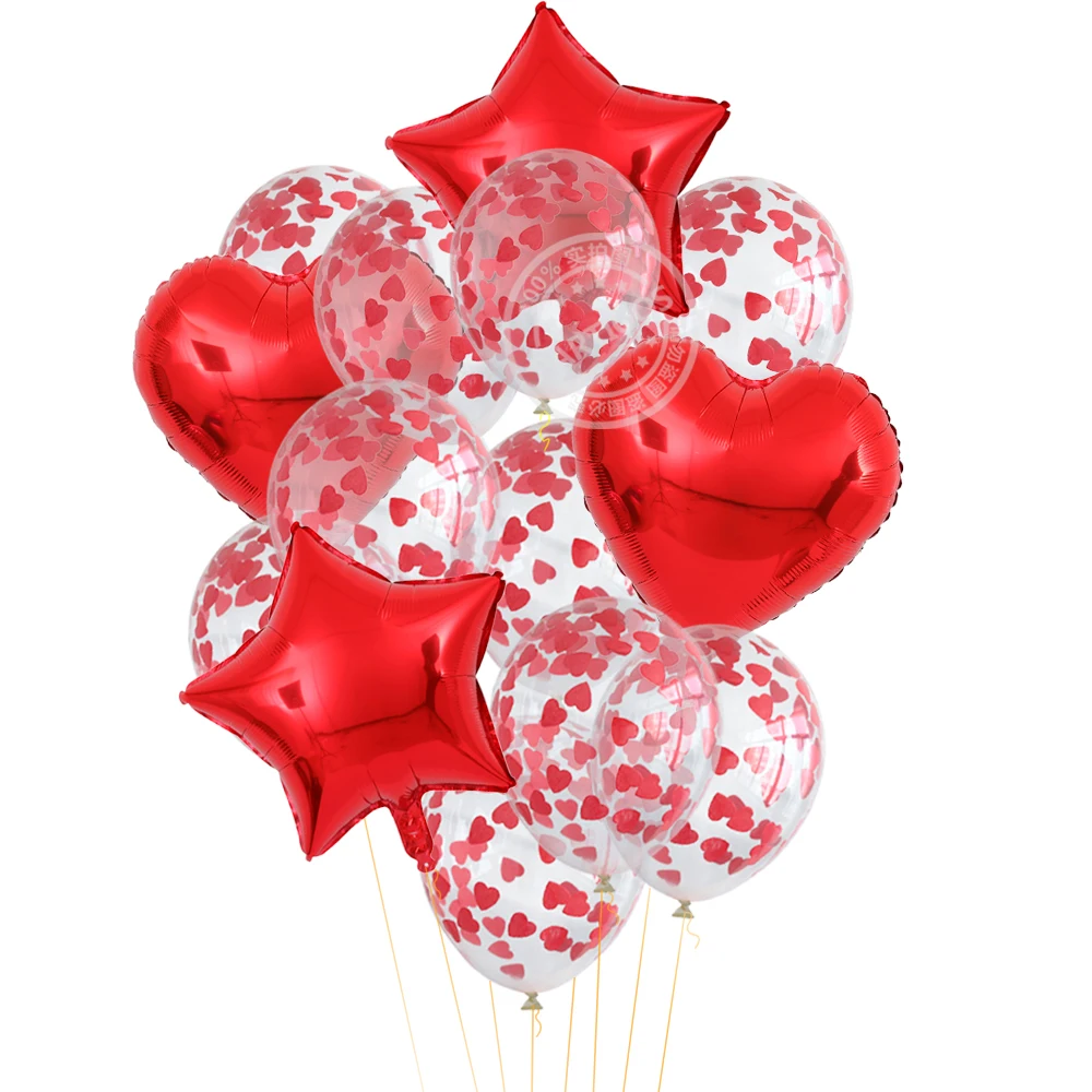 10/14 шт 18inch красное сердце фольга Globos прозрачный конфетти латексные воздушные