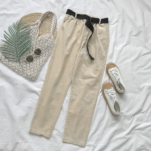 apricot pants Woherb, винтажные однотонные вельветовые брюки, осенние женские свободные штаны-шаровары с высокой талией и длиной до лодыжки, Женская корейская мода, новинка 91230 - Цвет: apricot pants