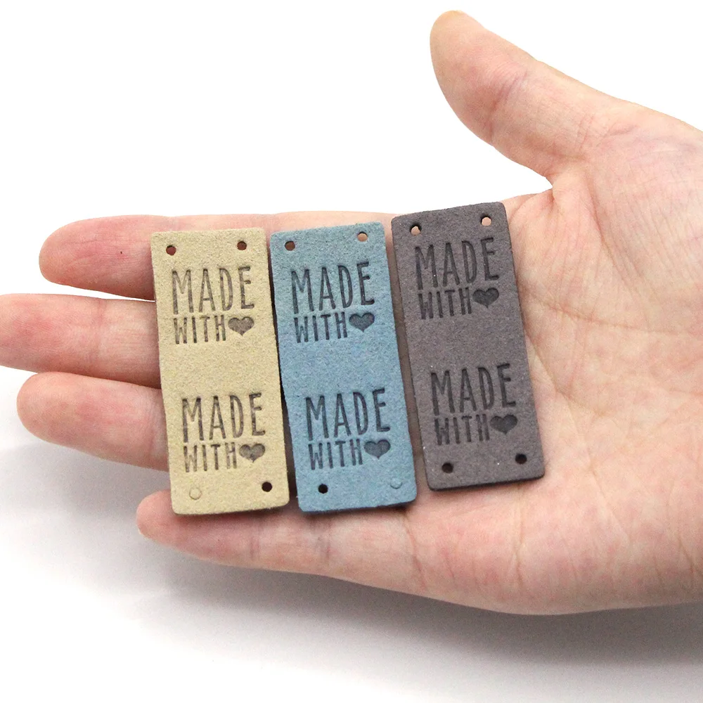 20Pcs Handmade Label Made With Love Labels Leather Tags For Clothes Sew Tags DIY Hand Made Jeans Bags Shoes Garment Accessories