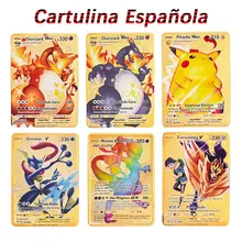 

2022 Pokemon Metal Cards Spanish Version Vstar Vmax GX Pikachu Charizard Lugia Mew two Kids Golden Collection Toy Gift Game Card