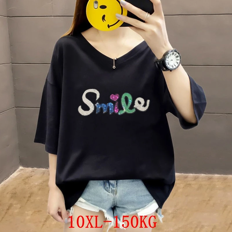 

Large women's T-shirt big size 7XL 8xl 9xl 10xl summer V-neck short sleeve loose oversize black red white big T-Shirt Top
