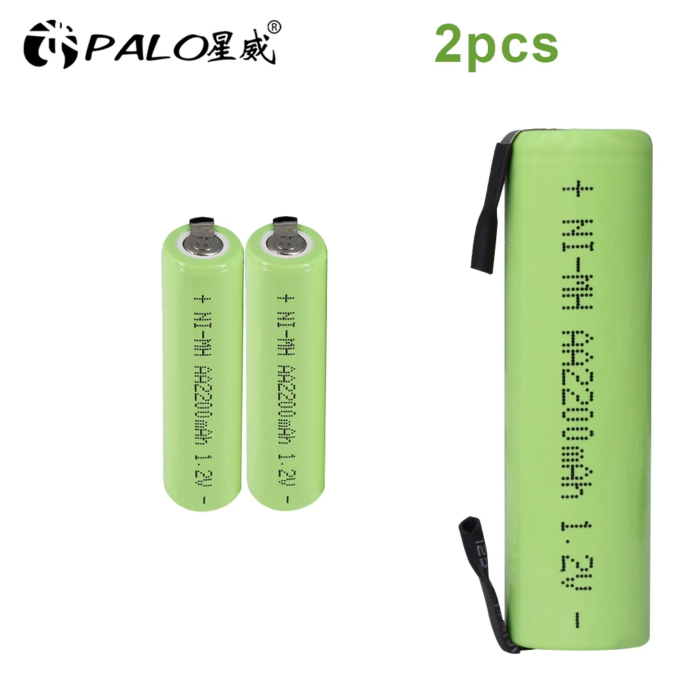2PCS PALO 1,2 V AA Аккумуляторная батарея 2200mah nimh cell Green shell с сварочными вкладками для Электробритва Philips Бритва зубная щетка - Цвет: 2PCS