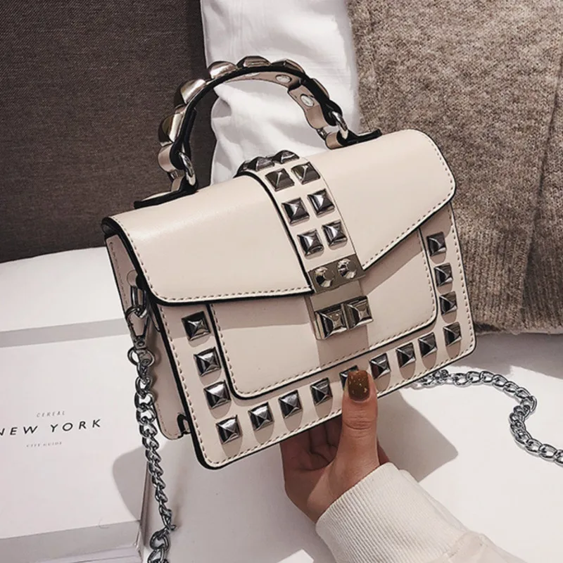 Female Rivet Pu Leather Crossbody Bags For Women 2020 Chain Shoulder