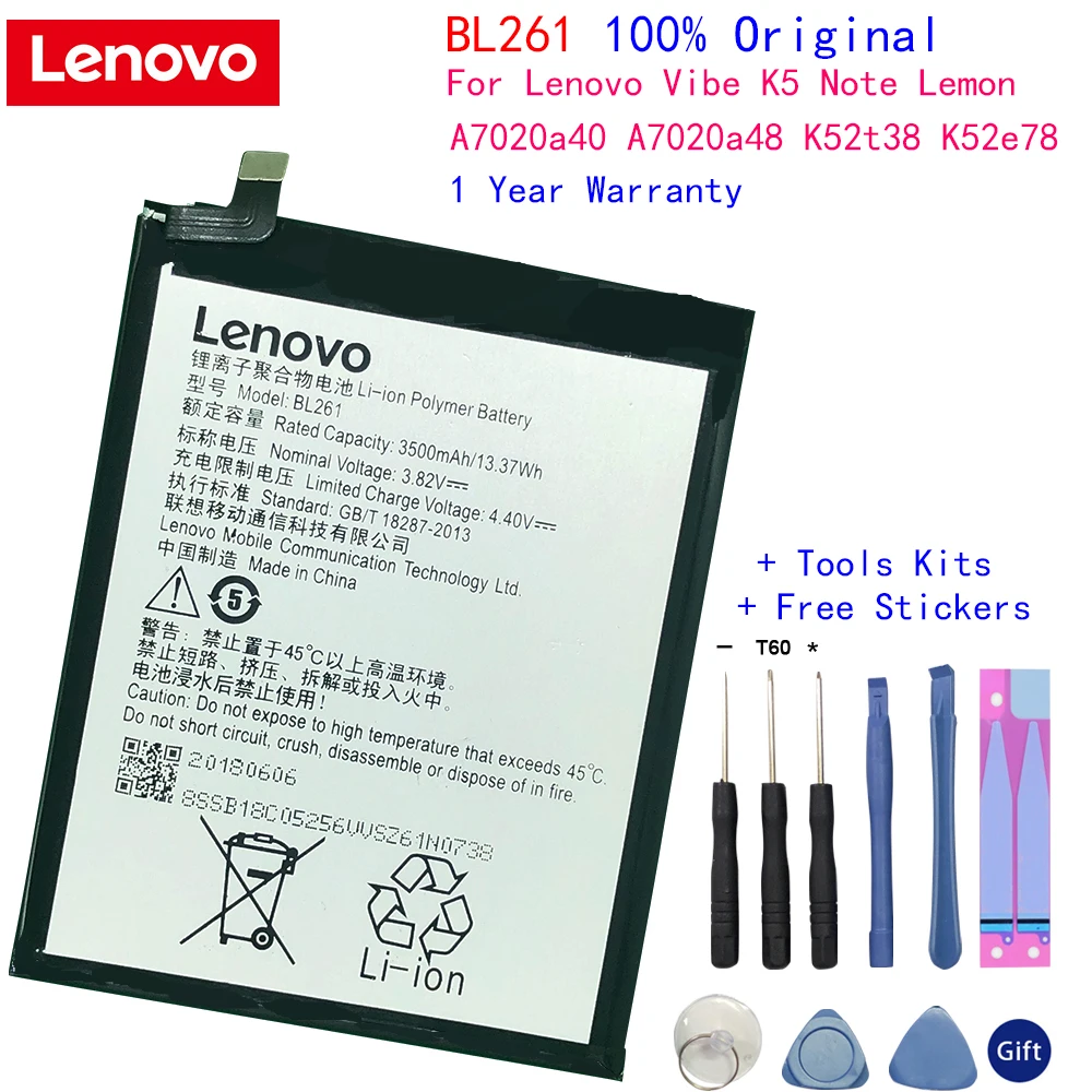 

Lenovo Original BL261 Replacement Battery For Lenovo Vibe K5 Note Lemon A7020a40 A7020a48 K52t38 K52e78 BL 261 Mobile Phone Batt