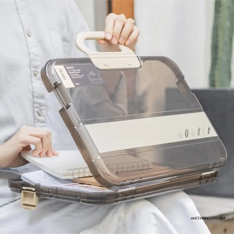 휴대용 파일 상자 플라스틱 투명 연필 케이스 A4 폴더 잠금 핸들 문서 가방 편지지 보관 케이스